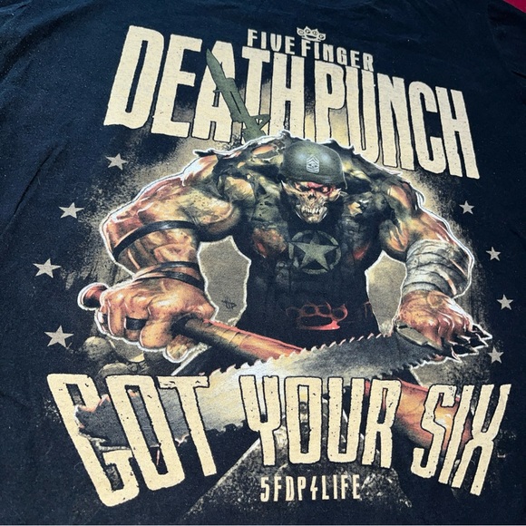 Five Finger Death Punch SHIRT Black T Shirt Got Your Six SKULL Soldier mens 2XL - Picture 7 of 9